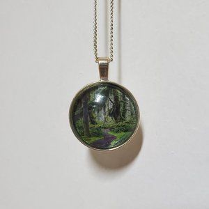 Handmade Jungle Pathway Glass Bezel Necklace